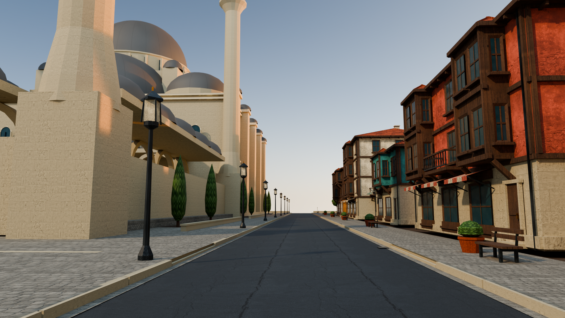 Street-level view of the east street